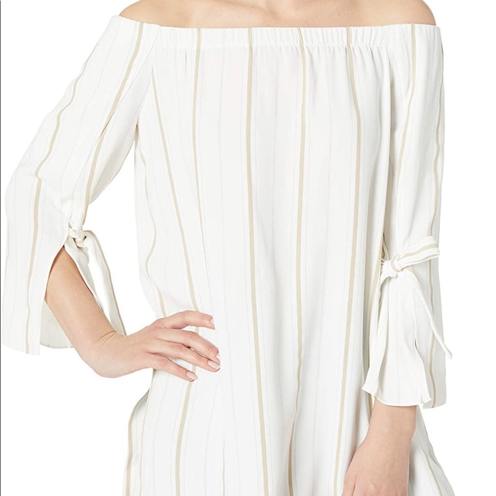 Halston Heritage long sleeve off shoulder top with wide cuff & tie detail medium